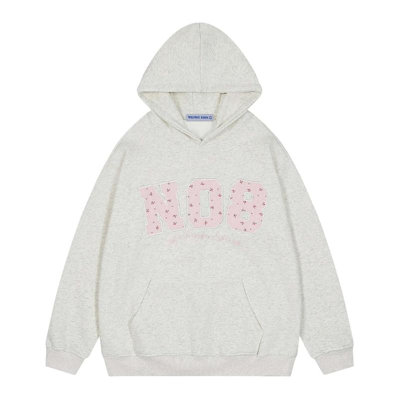 Aelfric Eden Womens Oversized Graphic Hoodies Y2K Flower Embroidery Number Print Pullover Hooded Sweatshirt Unisex