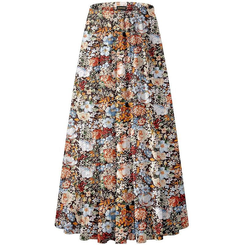NASHALYLY Women'S Chiffon Elastic High Waist Pleated A-Line Flared Maxi Skirts Breathable & Comfortable Casual Summer Wear White Black Gymskirt
