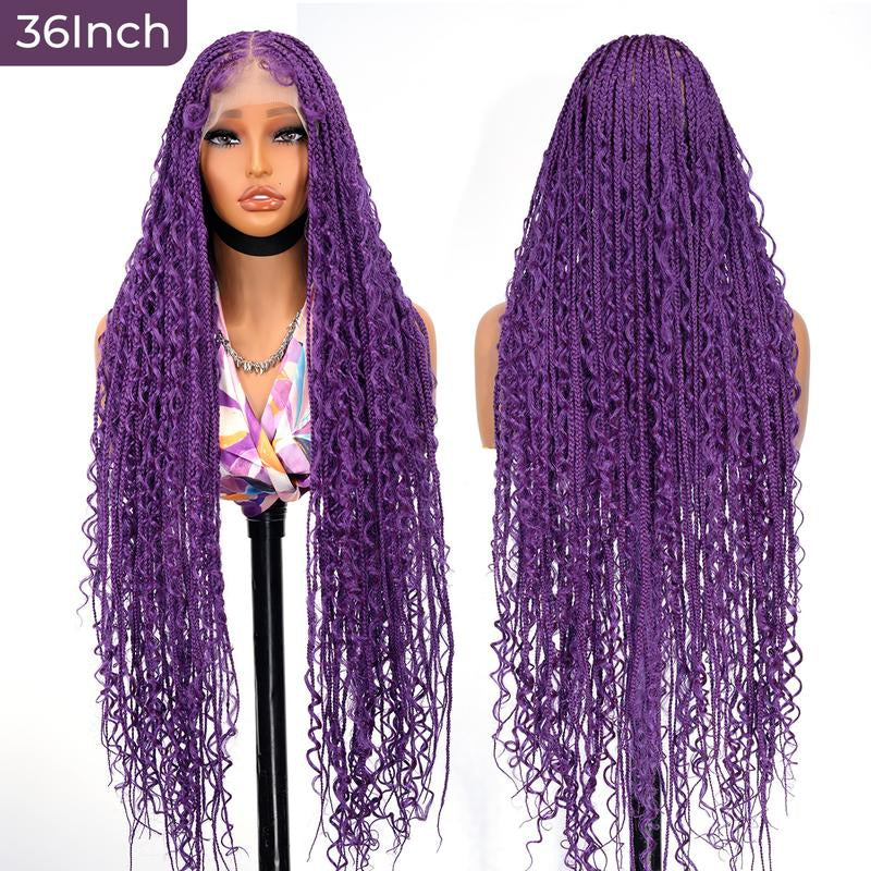 Holiday Musts #T274/614 36 Inches Full Lace Premium Synthetic Fiber Bohemian Box Braided Wigs Knotless Supernova Hair Ash Blonde Wig Outdoorfun