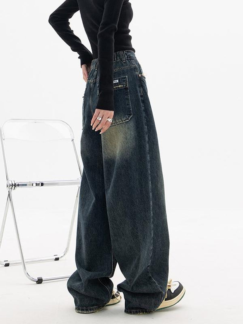 EMMIOL Wide Leg Baggy Jeans for Women Y2K Casual Loose Denim with 4 Traditional Pockets, Zip Fly, Button Closure & Belt Loose Fit - Fabric Clothing Pants Blue Womenswear Bottom Trouser Streetwear Comfort Wideleg Bellbottomjeans Minimalist #Dealsforyoudays