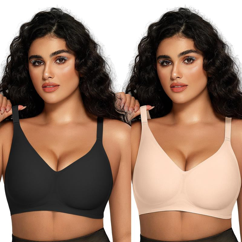 OEAK 2PCS Women Comfortable Push up Bras Wireless Seamless Full Coverage Bra Buttery Soft Everyday Tshirt Bra Convertible Bra