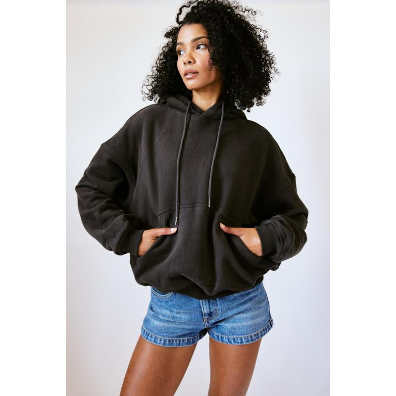 470Gsm-Brooklyn Oversized Hoodie in Vintage Black - Cropped Streetwear Sweatshirts Pullover