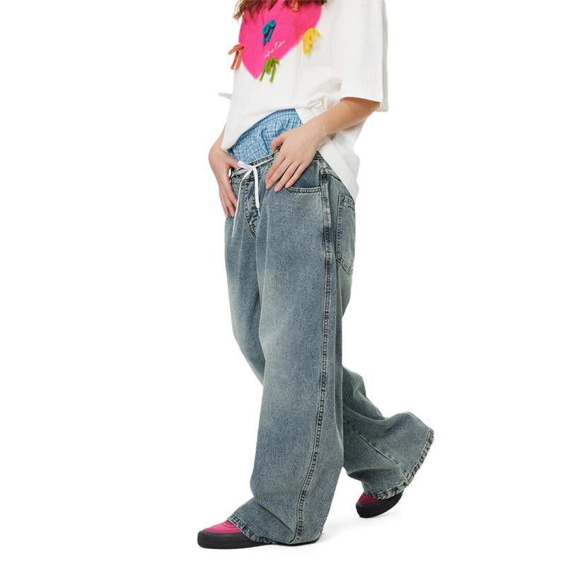 Aelfric Eden Double Waist Loose Sagging Jeans Baggy Denim Pants High Waist Stretchy Straight Wide Leg Jeans