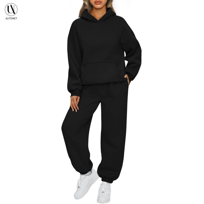 AUTOMET Womens 2 Piece Outfits Lounge Hoodie Sweatsuit Sets Oversized Sweatshirt Baggy Fall Fashion Sweatpants with Pockets
