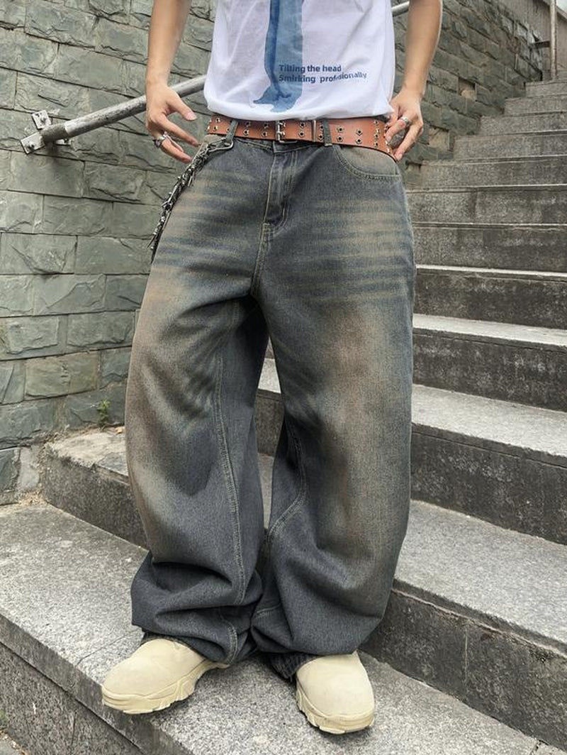Tiktokshopbacktoschool Wide Leg Jeans Vintage Baggy Jeans Casual Loose Fit Denim Pants with Pockets
