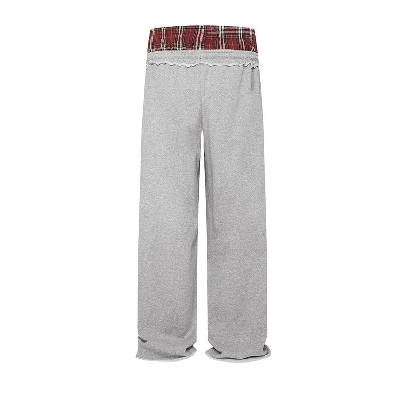 AELFRIC EDEN Plaid Patchwork Sweatpants Super Baggy Casual Sport Trousers for Men 100% Cotton Soft Comfy High Rise Loose Fit