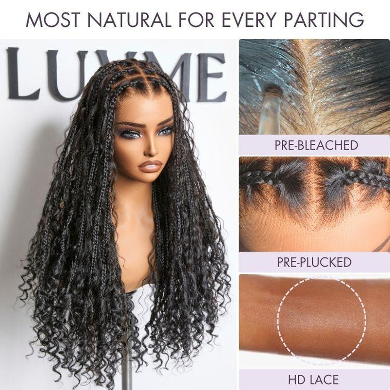 Luvme 26'' Full Lace Braided Wig Knotless Boho Braids Wig Island Twist Curls Flexi-Fit Invisi Drawstring Cap HD Full Lace Super Natural Scalp