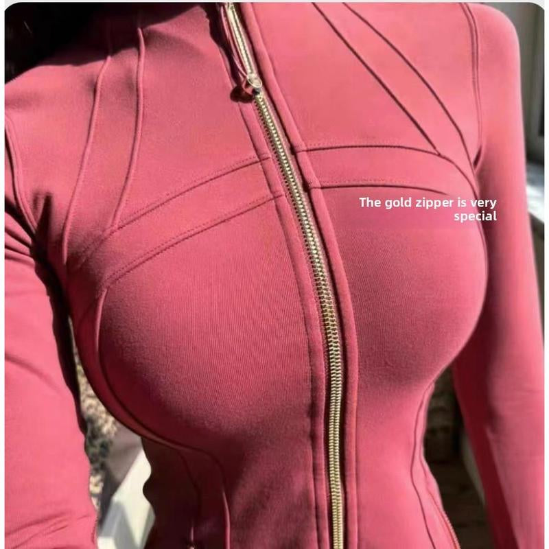 Women's Solid Zip-Up Pocket Jacket - Long Sleeve Stand Collar Outerwear for Fall, Ideal for Workouts, Tennis, and Gym Activities - Comfortable and Breathable Activewear in Blue