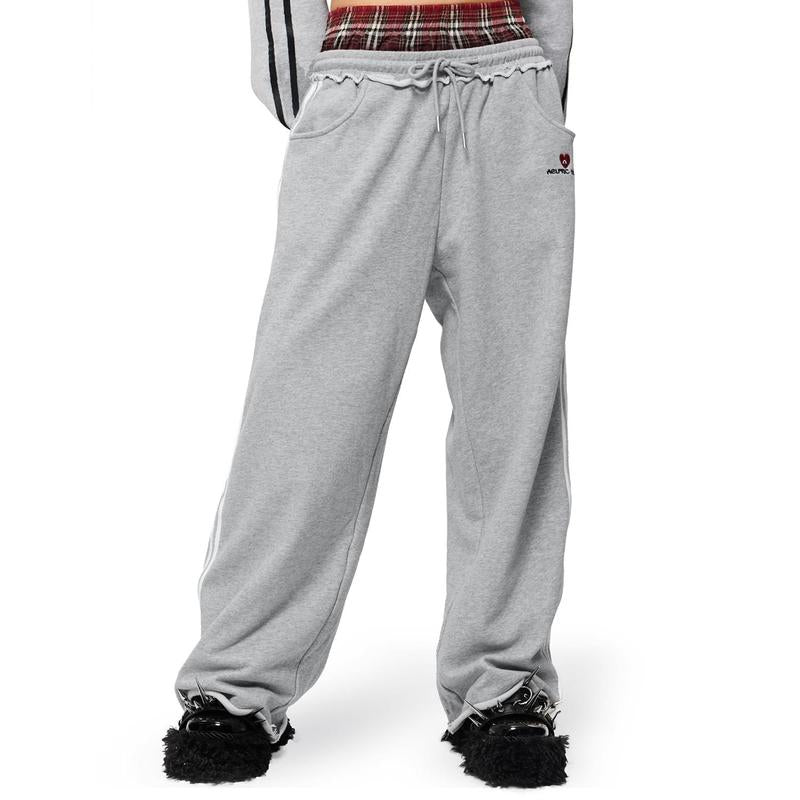 AELFRIC EDEN Plaid Patchwork Sweatpants Super Baggy Casual Sport Trousers for Men 100% Cotton Soft Comfy High Rise Loose Fit