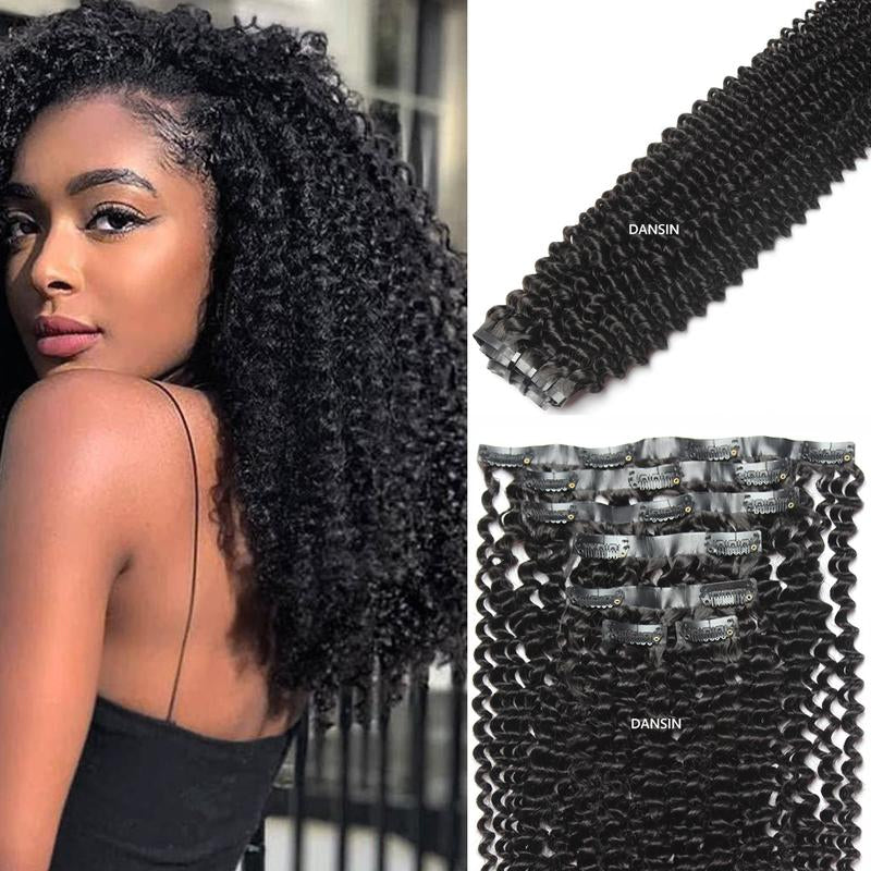 DANSIN Super Flat Seamless Clip in Hair Extensions Natural Black Silky Straight Body Wave Yaki Kinky Curly 100% Brazilian Virgin Human Hair Clip Ins