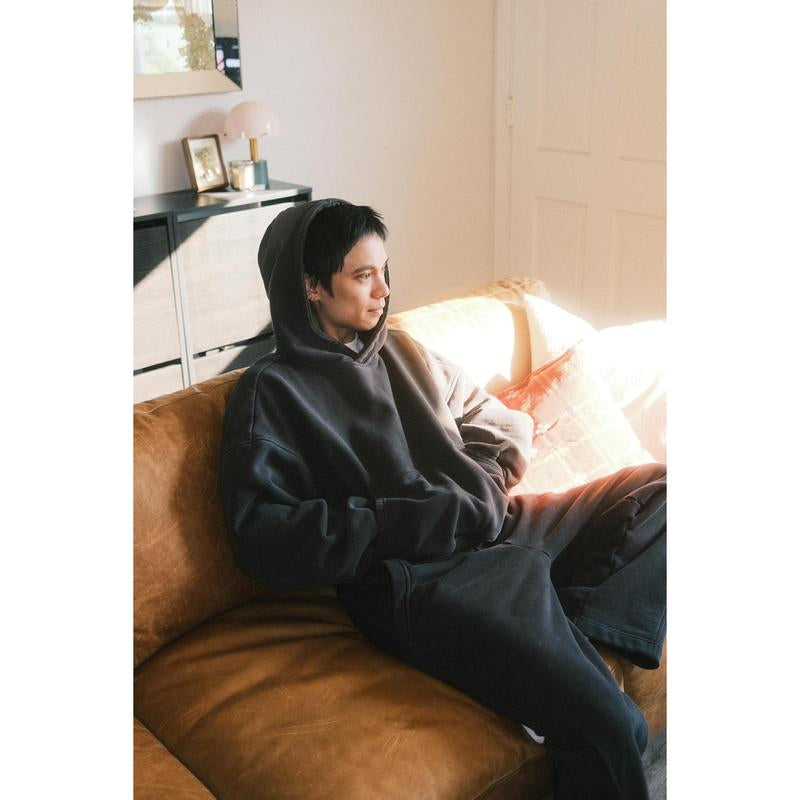 470Gsm-Brooklyn Oversized Hoodie in Vintage Black - Cropped Streetwear Sweatshirts Pullover