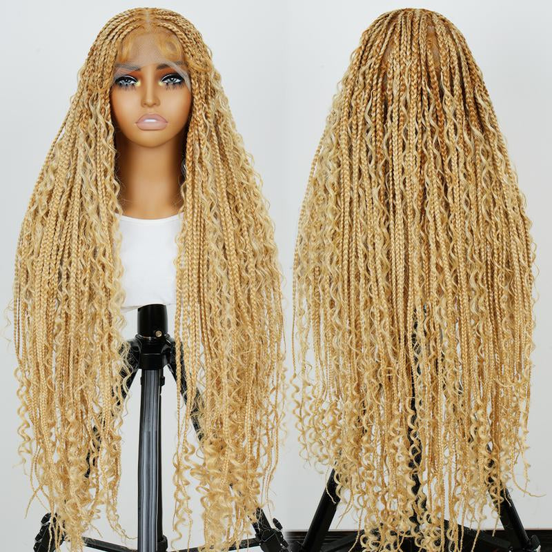 Holiday Musts #T274/614 36 Inches Full Lace Premium Synthetic Fiber Bohemian Box Braided Wigs Knotless Supernova Hair Ash Blonde Wig Outdoorfun