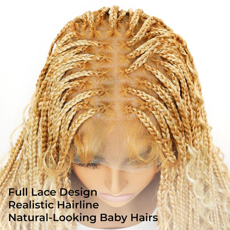Holiday Musts #T274/614 36 Inches Full Lace Premium Synthetic Fiber Bohemian Box Braided Wigs Knotless Supernova Hair Ash Blonde Wig Outdoorfun