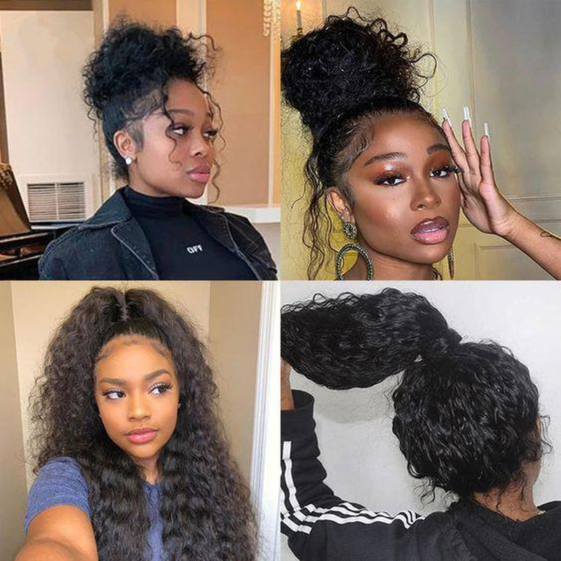 Wigfever Upgraded 360 Style Water Wave Invisi Draw-Strings Wear Go Glueless Pre-Bleached and Pre-Cut Lace Human Hair Wig