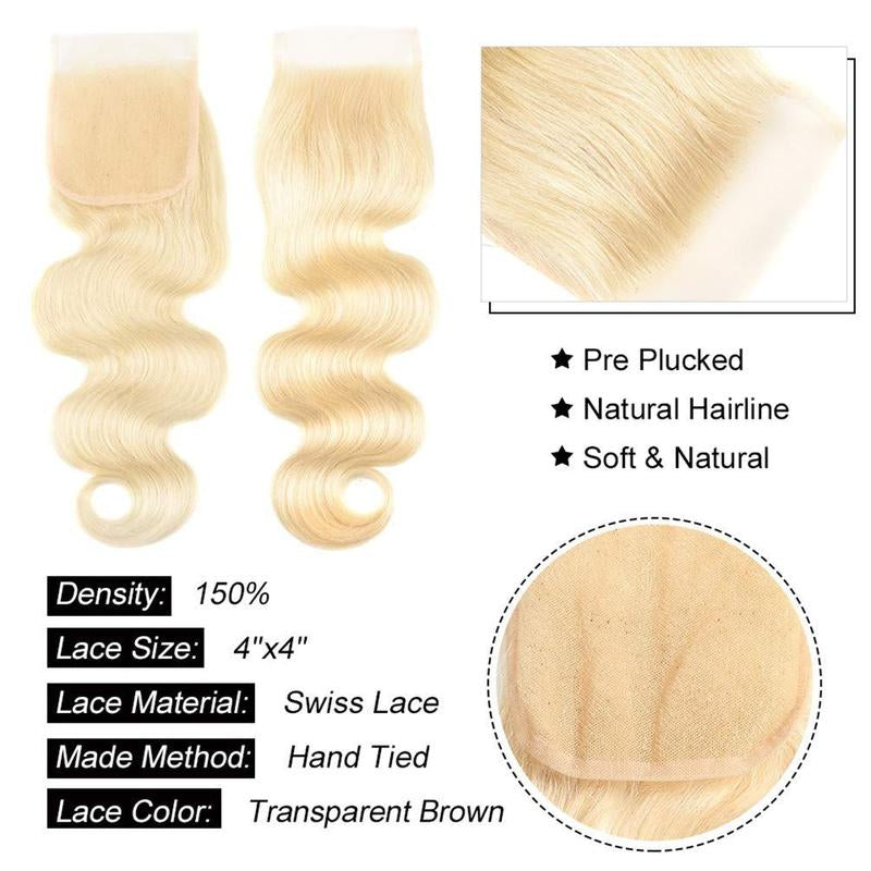 Beauty Queen 613 Blonde Bundles with 4×4 Lace Closure Brazilian Body Wave 3 Bundles with Closure Blonde Human Hair Bundles with Closure Remy Hair