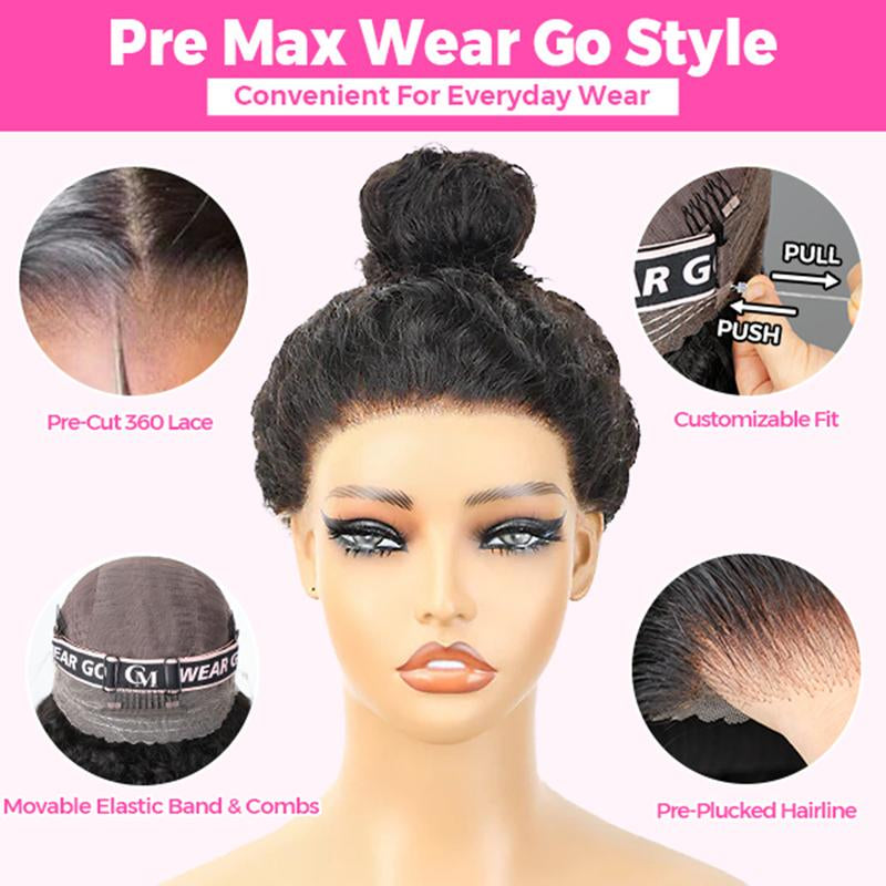 Curlyme 360 Fit Wig Pre Bleached Wear Go Water Wave / Kinky Straight Human Hair Glueless Wig Pre-Plucked - Natural Black #Tiktokshopbacktoschool