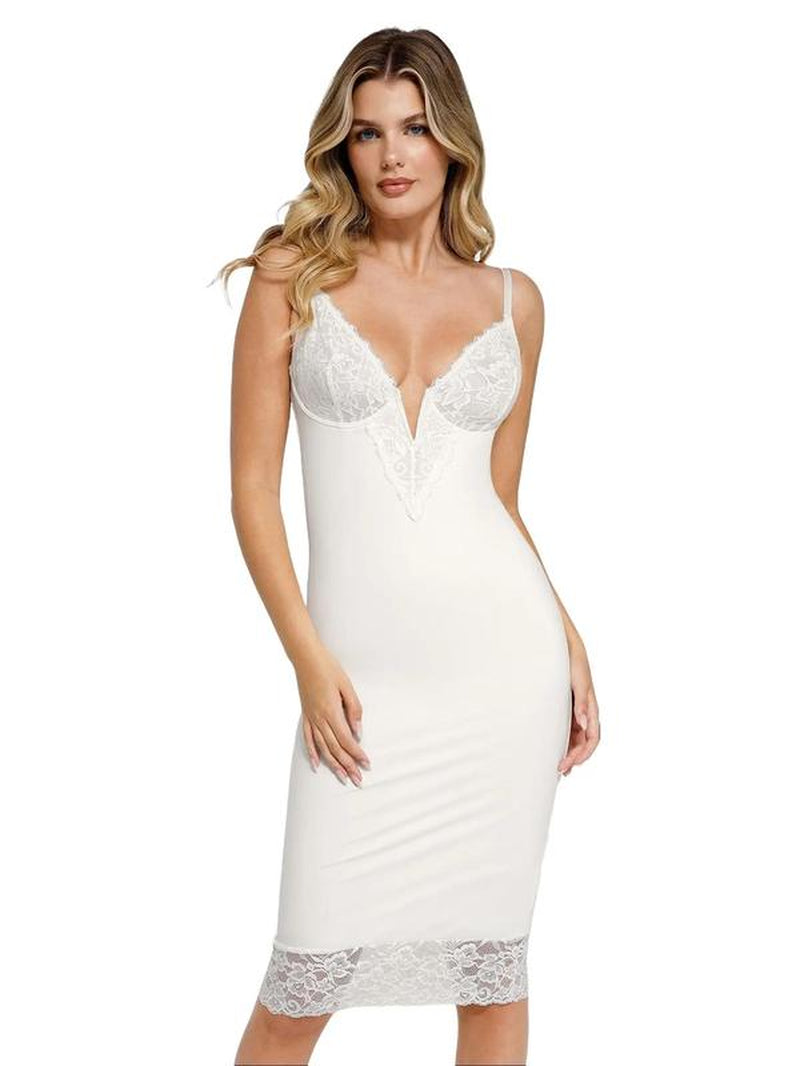 Popilush Lace Bodycon Dress Deep V-Neck Spaghetti Strap Shapewear Women Tummy Control Cocktail Party#Tiktokshopbacktoschool