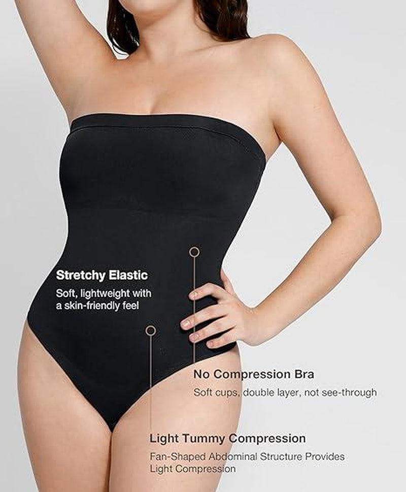 LOVERBEAUTY Strapless #Livestream Bodysuit for Women Removable Tummy Control Seamless Sculpt Thong Tops Fabric Fit Lady Womenswear Underwear Comfort