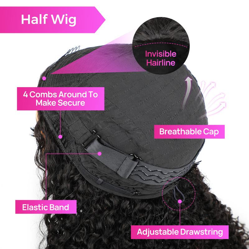 Vshow 3 in 1 Half Wigs Kinky Straight Human Hair Glueless Wigs 250% Density with Natural Hairline Easy Install Half Wigs for Beginners Protective Style #Dealsforyoudays
