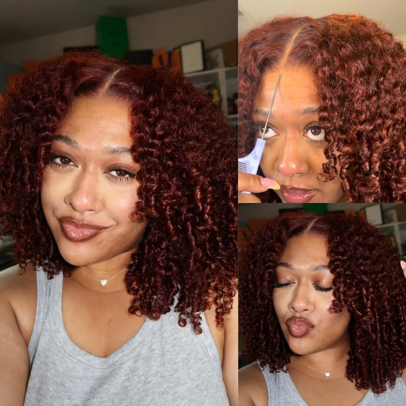 【New In】Unice 250% Density Reddish Brown Fluffy Afro Kinky Curly Wig Glueless Pre-Cut 7X5 HD Lace Human Hair Wigs with 16 Inch Beginners Friendly Natural Looking Backtoschool