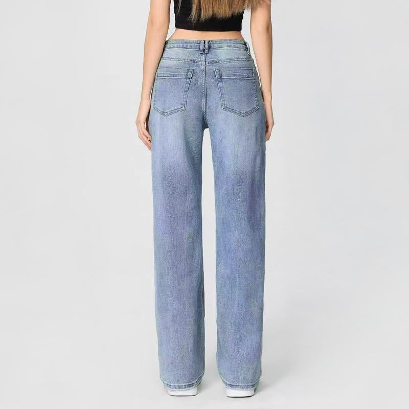 Katchme Women'S Street Chic High Waist Patchwork Wide Leg Jeans, Vintage Fake Two-Piece Denim Trousers, Baggy Jeans Outfits
