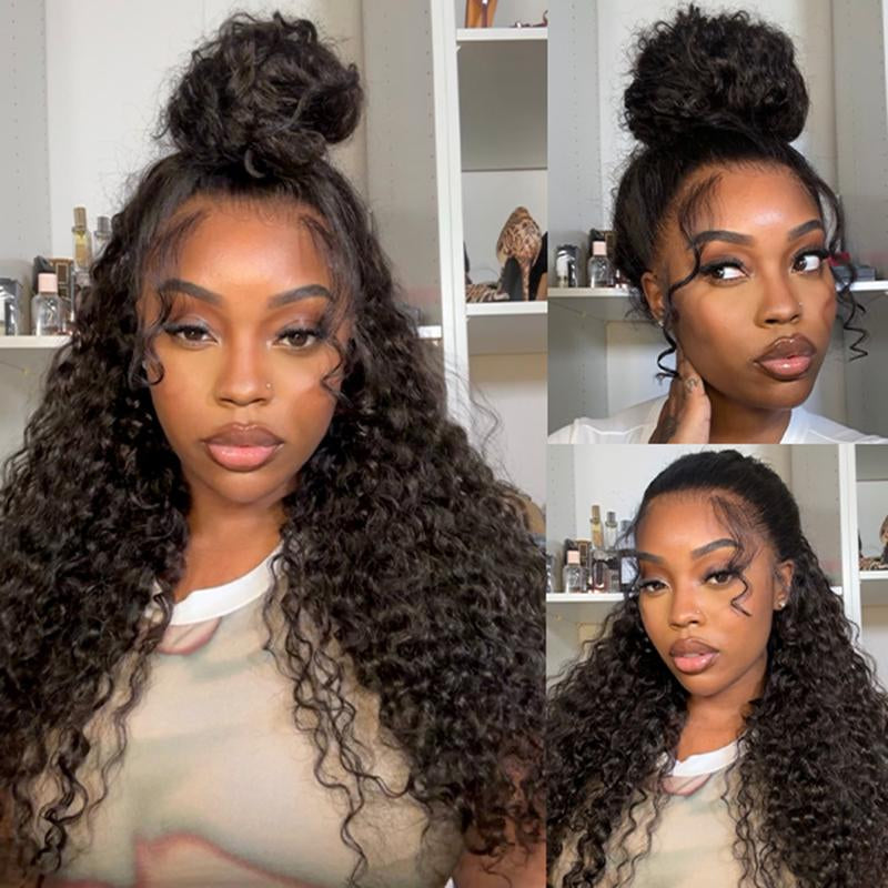 Curlyme 360 Fit Wig Pre Bleached Wear Go Water Wave / Kinky Straight Human Hair Glueless Wig Pre-Plucked - Natural Black #Tiktokshopbacktoschool