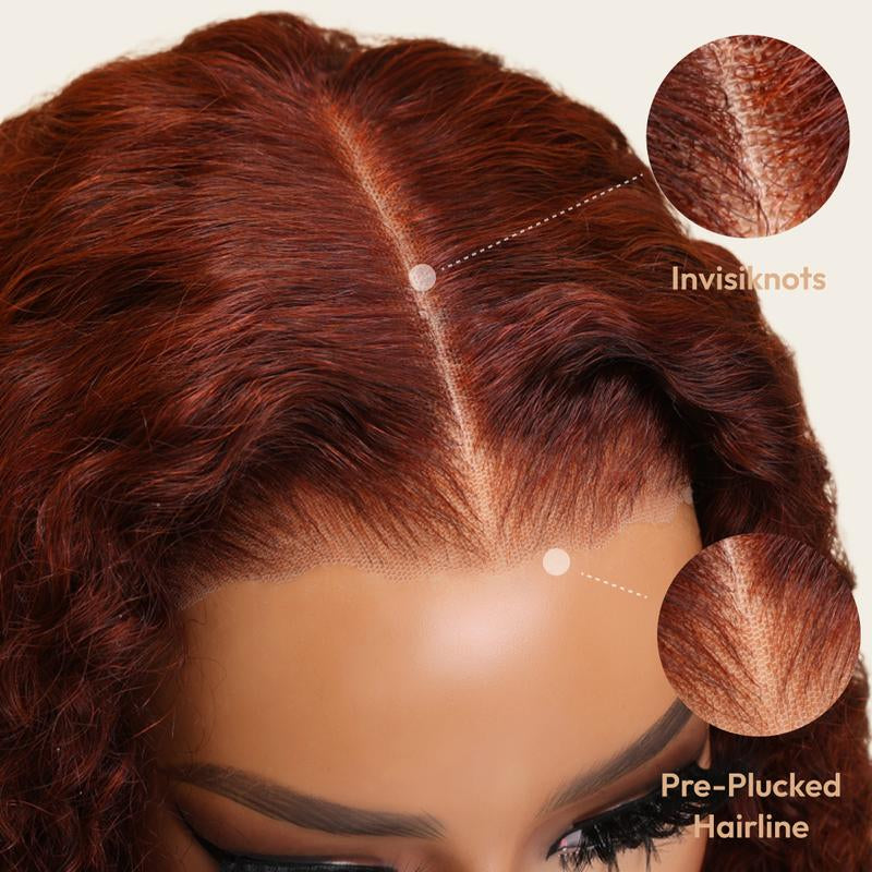 【New In】Unice 250% Density Reddish Brown Fluffy Afro Kinky Curly Wig Glueless Pre-Cut 7X5 HD Lace Human Hair Wigs with 16 Inch Beginners Friendly Natural Looking Backtoschool