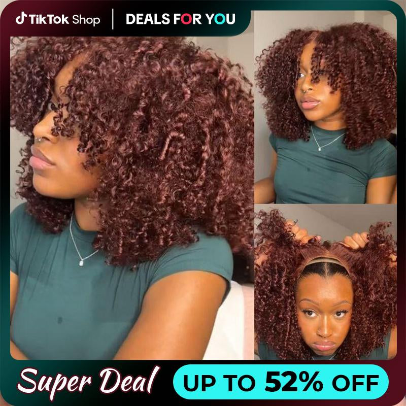 【Zakaiyah B.】ISEE Wear Go Kinky Curly Reddish Brown Color Glueless Human Hair 6*4 Lace Closure Wig Beginner Friendly Gifts for Girlfriend/Wife/Family Outdoorfun #Summervibes