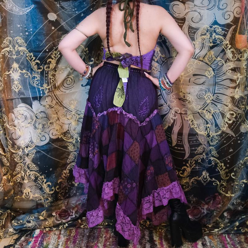 Patchwork Lace Assymetrical Skirt, Cotton Summer Skirts, Boho Hippie Long Fairy Skirts, Ruffle Skirts, Bohemian Y2K Fashion,90S Vintage Style