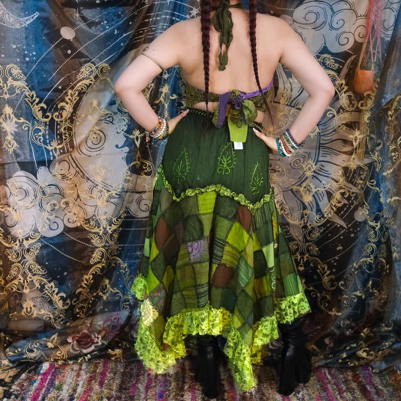 Patchwork Lace Assymetrical Skirt, Cotton Summer Skirts, Boho Hippie Long Fairy Skirts, Ruffle Skirts, Bohemian Y2K Fashion,90S Vintage Style