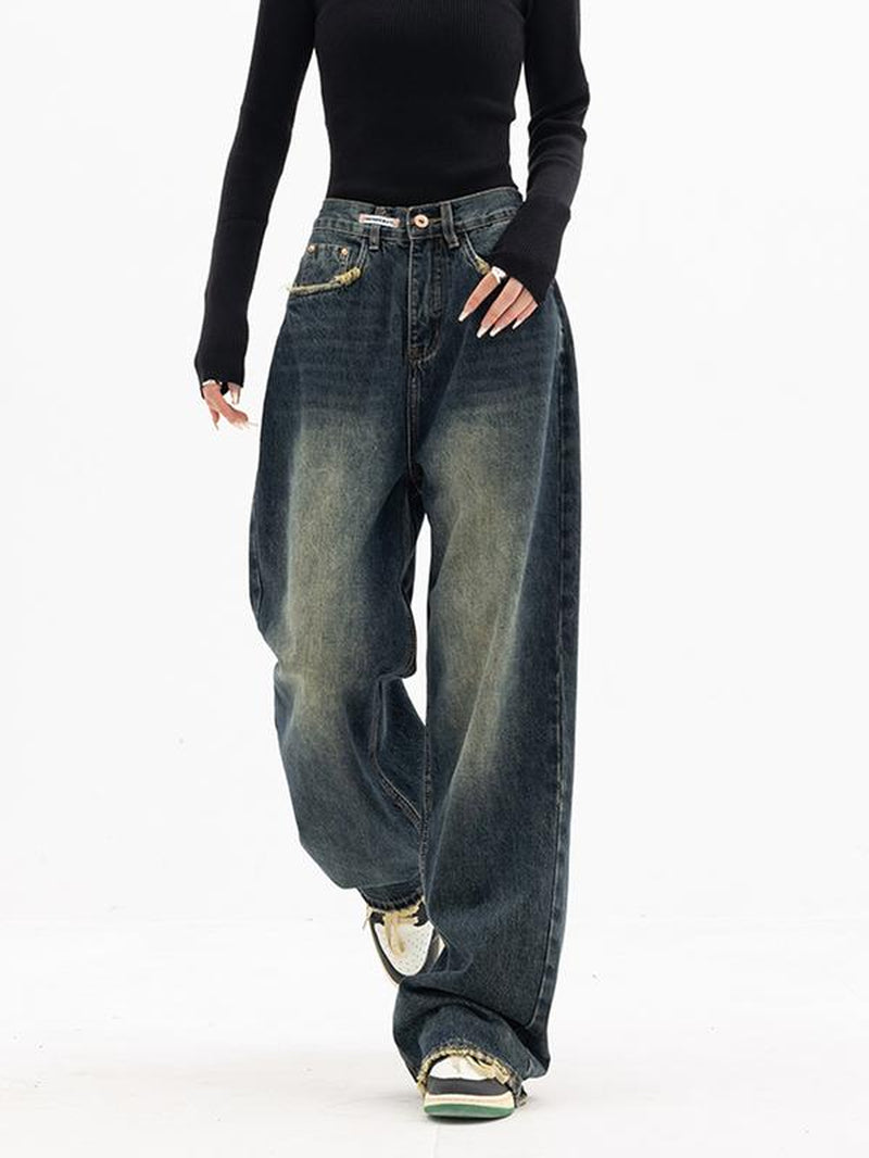 EMMIOL Wide Leg Baggy Jeans for Women Y2K Casual Loose Denim with 4 Traditional Pockets, Zip Fly, Button Closure & Belt Loose Fit - Fabric Clothing Pants Blue Womenswear Bottom Trouser Streetwear Comfort Wideleg Bellbottomjeans Minimalist #Dealsforyoudays