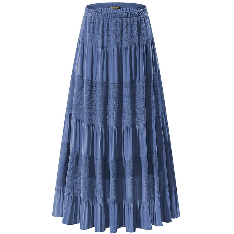 NASHALYLY Women'S Chiffon Elastic High Waist Pleated A-Line Flared Maxi Skirts Breathable & Comfortable Casual Summer Wear White Black Gymskirt