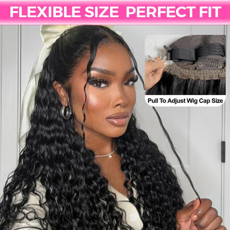 Curlyme 360 Fit Wig Pre Bleached Wear Go Water Wave / Kinky Straight Human Hair Glueless Wig Pre-Plucked - Natural Black #Tiktokshopbacktoschool