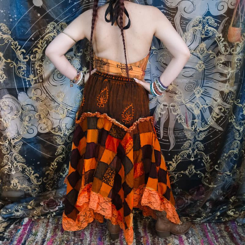 Patchwork Lace Assymetrical Skirt, Cotton Summer Skirts, Boho Hippie Long Fairy Skirts, Ruffle Skirts, Bohemian Y2K Fashion,90S Vintage Style