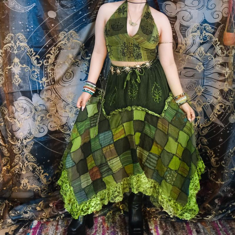 Patchwork Lace Assymetrical Skirt, Cotton Summer Skirts, Boho Hippie Long Fairy Skirts, Ruffle Skirts, Bohemian Y2K Fashion,90S Vintage Style