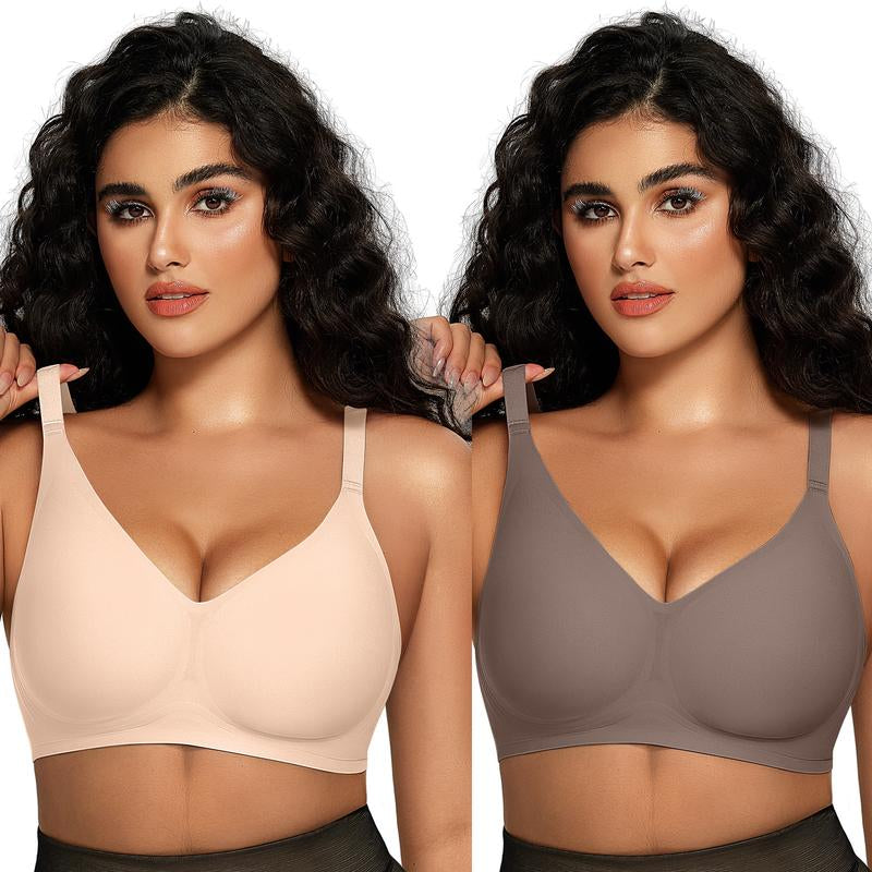 OEAK 2PCS Women Comfortable Push up Bras Wireless Seamless Full Coverage Bra Buttery Soft Everyday Tshirt Bra Convertible Bra