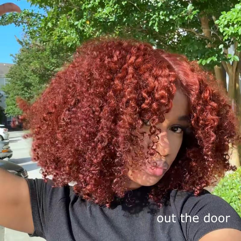 【New In】Unice 250% Density Reddish Brown Fluffy Afro Kinky Curly Wig Glueless Pre-Cut 7X5 HD Lace Human Hair Wigs with 16 Inch Beginners Friendly Natural Looking Backtoschool