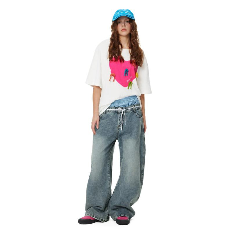 Aelfric Eden Double Waist Loose Sagging Jeans Baggy Denim Pants High Waist Stretchy Straight Wide Leg Jeans