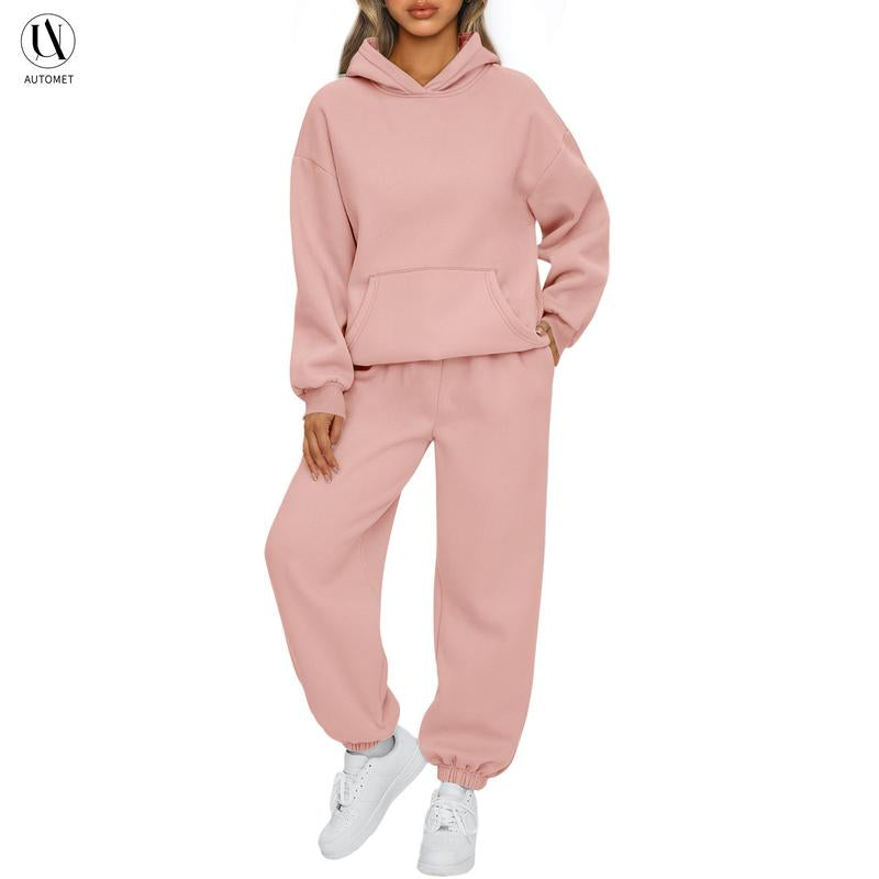 AUTOMET Womens 2 Piece Outfits Lounge Hoodie Sweatsuit Sets Oversized Sweatshirt Baggy Fall Fashion Sweatpants with Pockets
