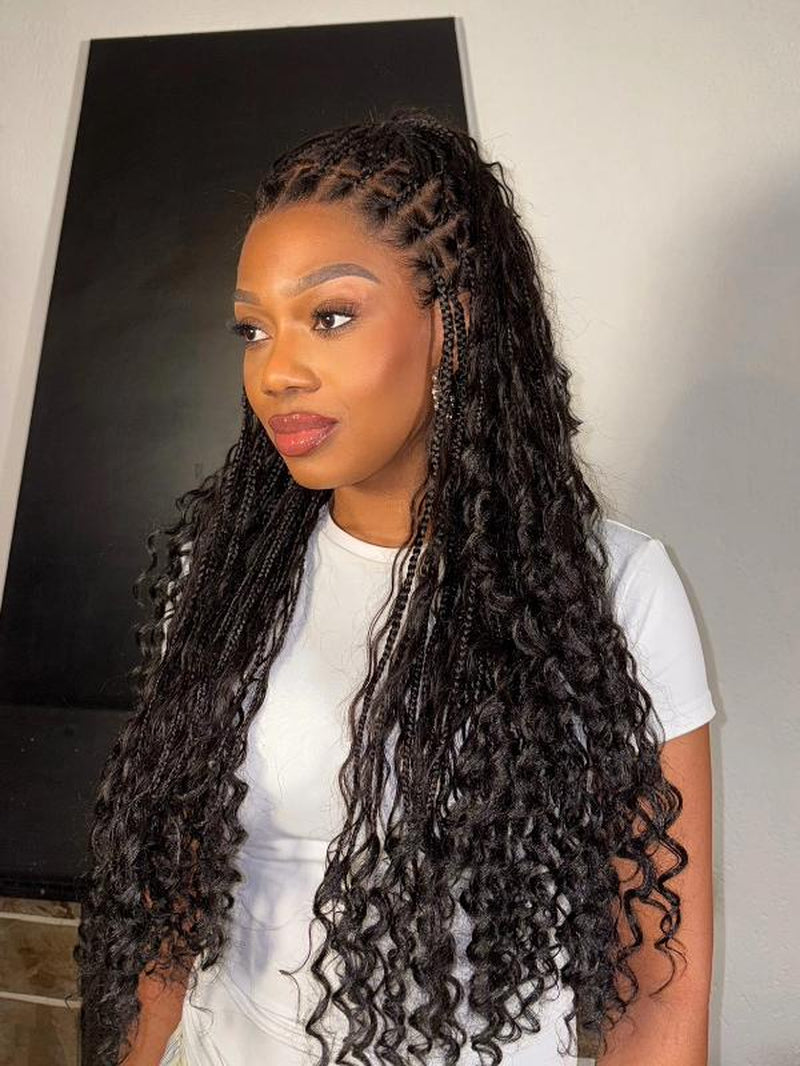Luvme 26'' Full Lace Braided Wig Knotless Boho Braids Wig Island Twist Curls Flexi-Fit Invisi Drawstring Cap HD Full Lace Super Natural Scalp