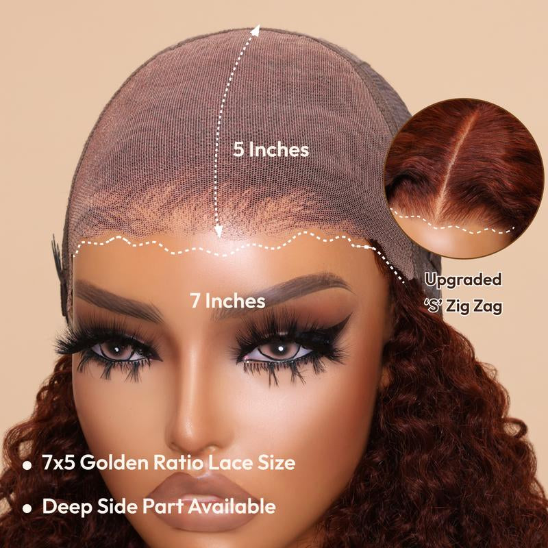 【New In】Unice 250% Density Reddish Brown Fluffy Afro Kinky Curly Wig Glueless Pre-Cut 7X5 HD Lace Human Hair Wigs with 16 Inch Beginners Friendly Natural Looking Backtoschool