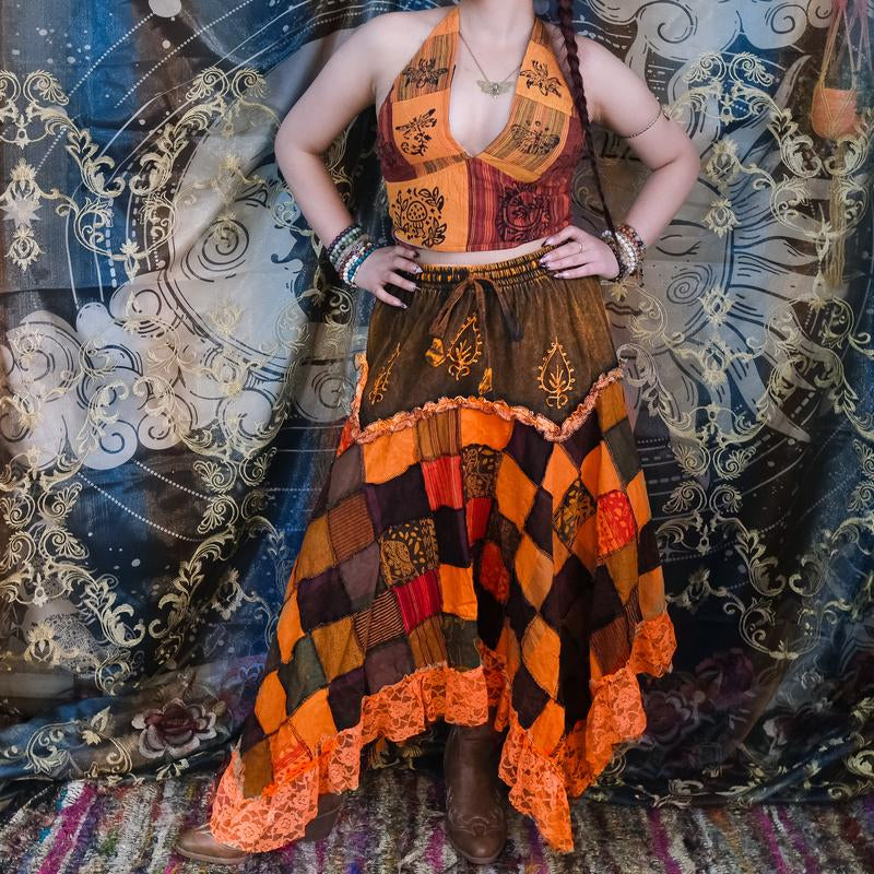 Patchwork Lace Assymetrical Skirt, Cotton Summer Skirts, Boho Hippie Long Fairy Skirts, Ruffle Skirts, Bohemian Y2K Fashion,90S Vintage Style