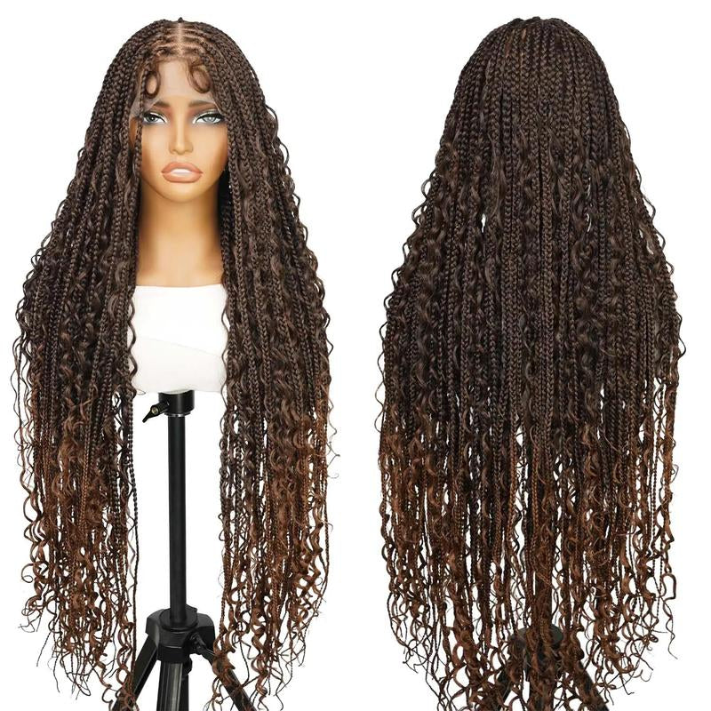 Holiday Musts #T274/614 36 Inches Full Lace Premium Synthetic Fiber Bohemian Box Braided Wigs Knotless Supernova Hair Ash Blonde Wig Outdoorfun