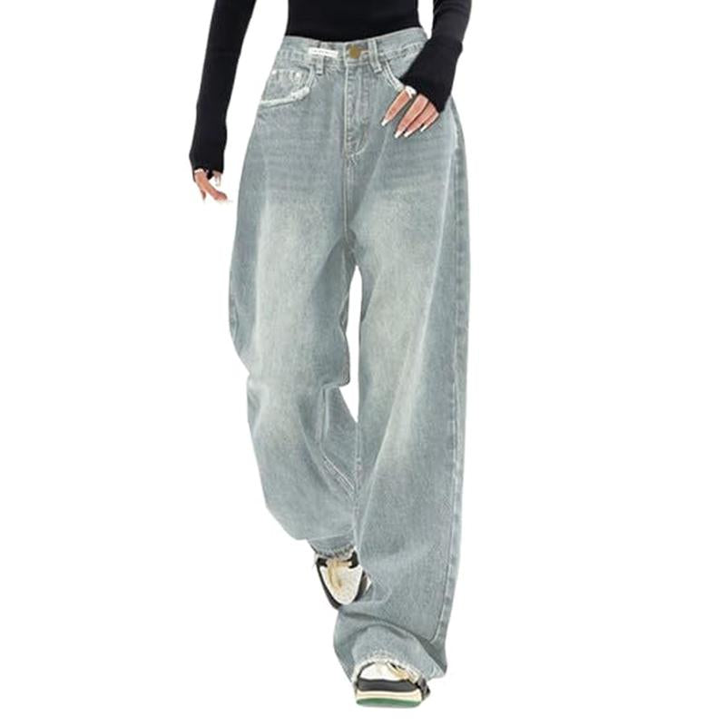 EMMIOL Wide Leg Baggy Jeans for Women Y2K Casual Loose Denim with 4 Traditional Pockets, Zip Fly, Button Closure & Belt Loose Fit - Fabric Clothing Pants Blue Womenswear Bottom Trouser Streetwear Comfort Wideleg Bellbottomjeans Minimalist #Dealsforyoudays