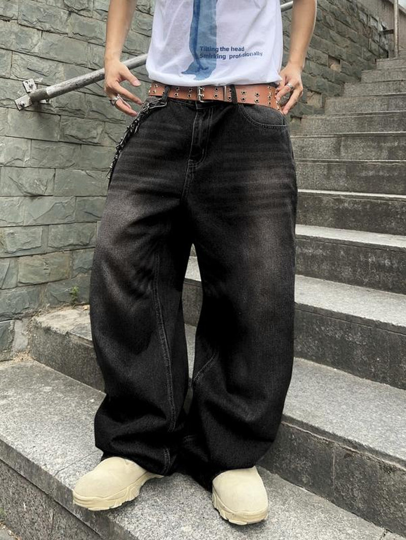 Tiktokshopbacktoschool Wide Leg Jeans Vintage Baggy Jeans Casual Loose Fit Denim Pants with Pockets