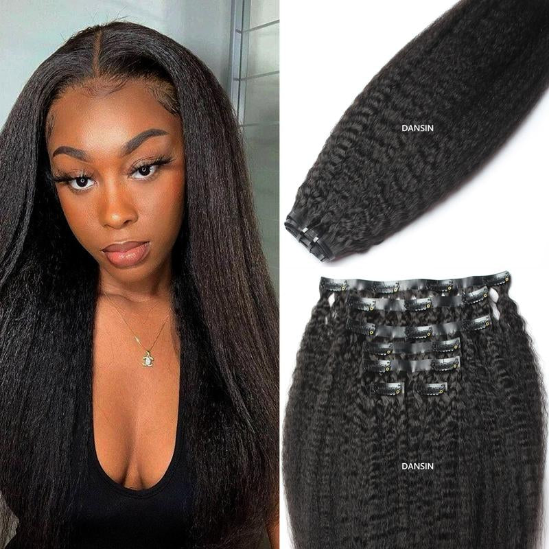 DANSIN Super Flat Seamless Clip in Hair Extensions Natural Black Silky Straight Body Wave Yaki Kinky Curly 100% Brazilian Virgin Human Hair Clip Ins