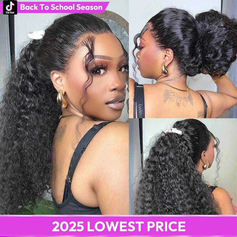Wigfever Upgraded 360 Style Water Wave Invisi Draw-Strings Wear Go Glueless Pre-Bleached and Pre-Cut Lace Human Hair Wig