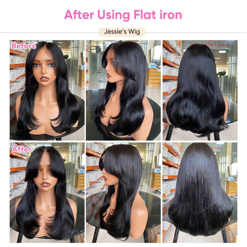 Jessie'S Wig Face Framing Curtain Bangs Glueless Wig Skip Salon 9X6 7X5 Lace Wig for Women