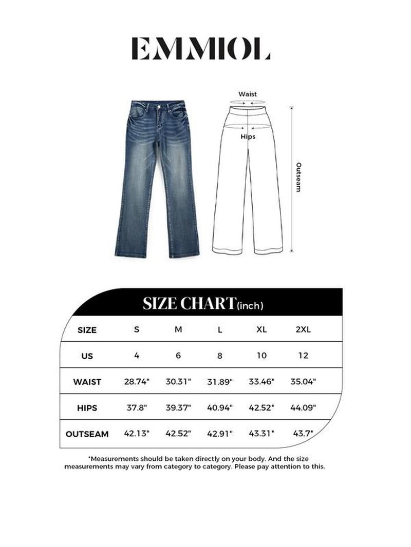 EMMIOL Women'S Vintage Denim Y2K Flare Leg Jeans - Casual Style, Mid-Low Waist, Functional Pockets, Cotton and Polyester Blend, All Seasons - Comfort Pants Blue Trendy Authentic Touch Womenswear Bottom Trouser Streetwear Skinny Slim