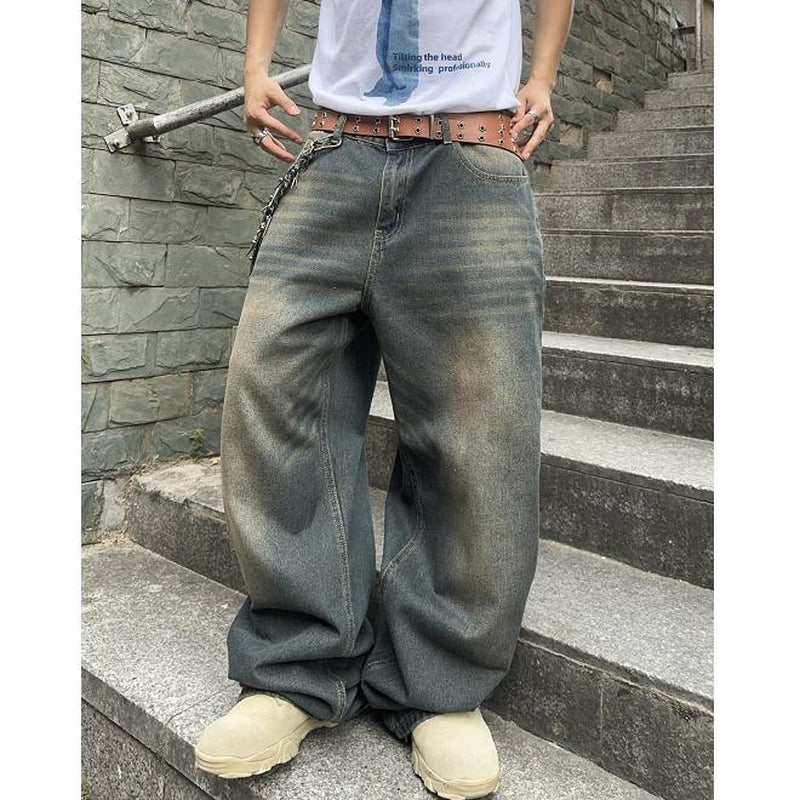Tiktokshopbacktoschool Wide Leg Jeans Vintage Baggy Jeans Casual Loose Fit Denim Pants with Pockets